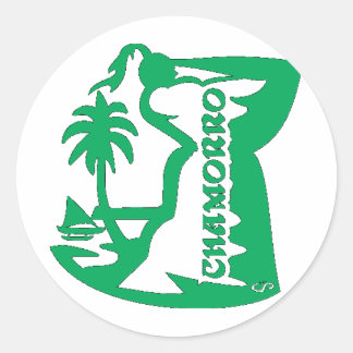Chief holding a latte stone.  Guam seal. Classic Round Sticker