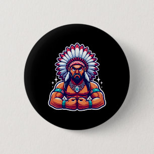 Chief Indian Flexing Muscles Fan Lover Bodybuildin 6 Cm Round Badge
