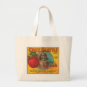 Chief Seattle Brand Apples Vintage Crate Label Large Tote Bag