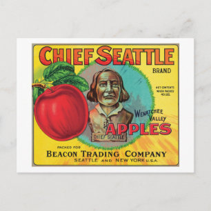 Chief Seattle Vintage Apples Label Postcard