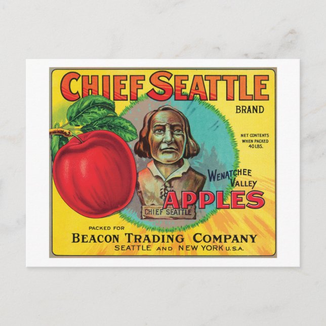 Chief Seattle Vintage Apples Label Postcard (Front)