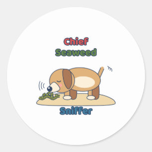 Chief Seaweed Sniffer Beach Dog Round Sticker
