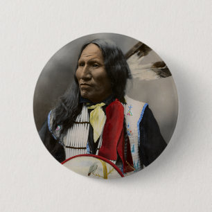 Chief Strikes With Nose, Oglala Sioux  1899 6 Cm Round Badge