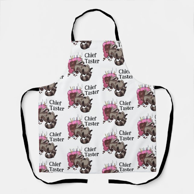 Chief Taster Greedy Racoon Eating Cake Cartoon Apron (Front)