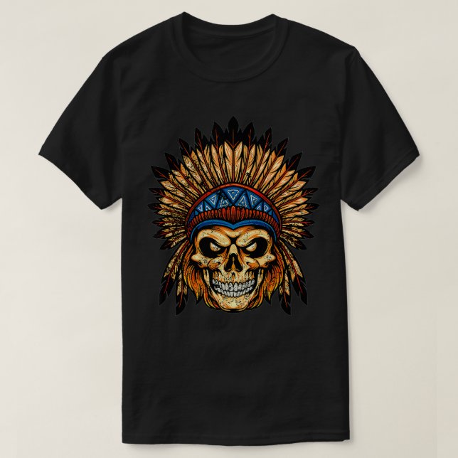 Chief Tribal Headdress Feathers Native American In T-Shirt (Design Front)