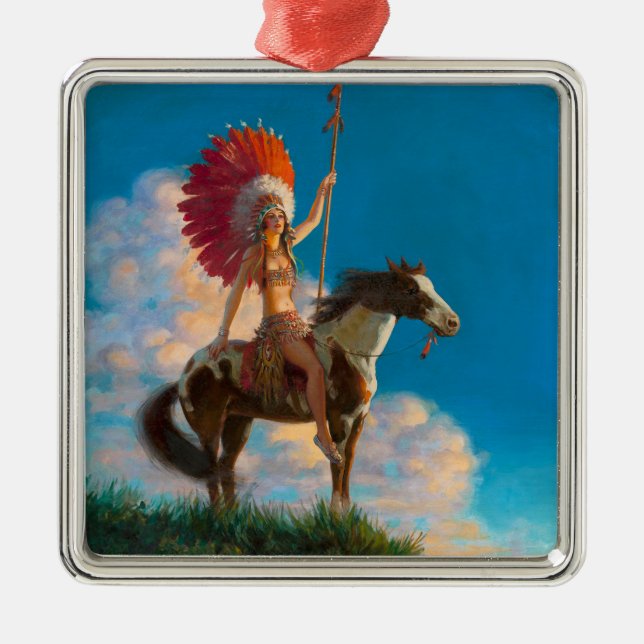 Chieftess Female Native American Indian Chief Metal Tree Decoration (Front)