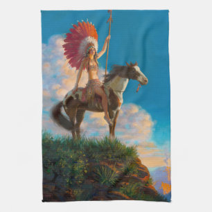Chieftess Female Native American Indian Chief Tea Towel