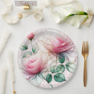 Chiffon Pink Rose Paper Plate