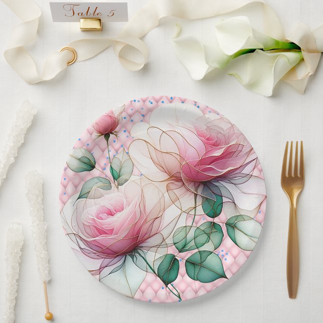 Chiffon Pink Roses Paper Plate (Creator Uploaded)