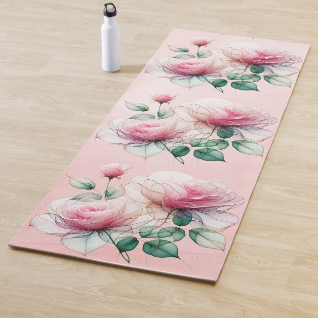 Chiffon Pink Roses Yoga Mat (In Situ)
