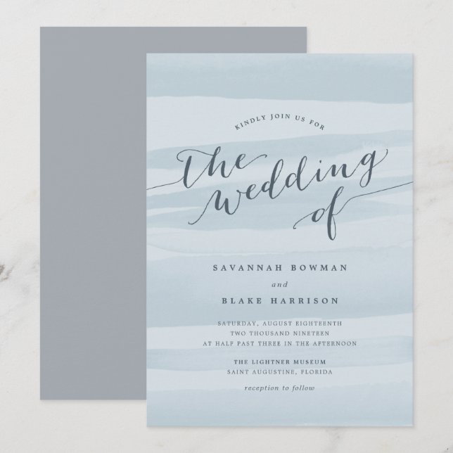 Chiffon Watercolor Wedding Invitation | Sky (Front/Back)