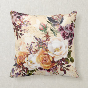 Chiffon Yellow Rich Plum Floral Melody Pillow