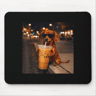 Chihua funny dachshund drinking iced coffee lover mouse mat