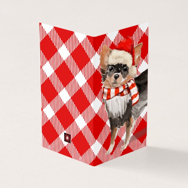 Chihuahu Christmas Dog Red and White Plaid Holiday (Outside)