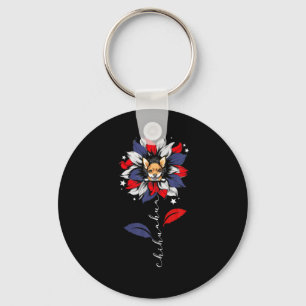 Chihuahua 4Th Of July Sunflower Patriotic Key Ring