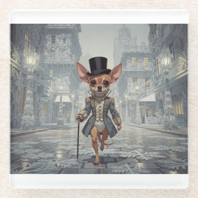 Chihuahua About Town In Paris Glass Coaster (Front)