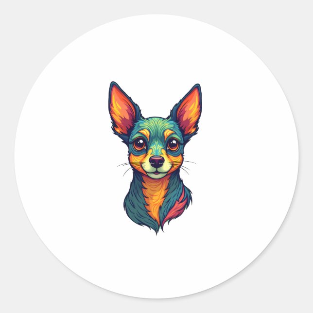 Chihuahua  Abstract Painting  Colour  Cute Dog (4) Classic Round Sticker (Front)