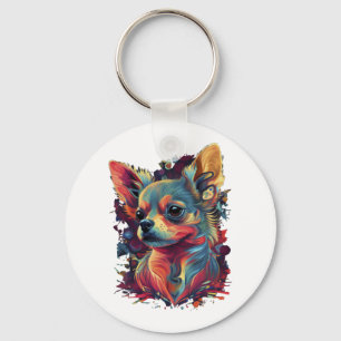 Chihuahua Abstract Painting Colour Cute Dog Key Ring