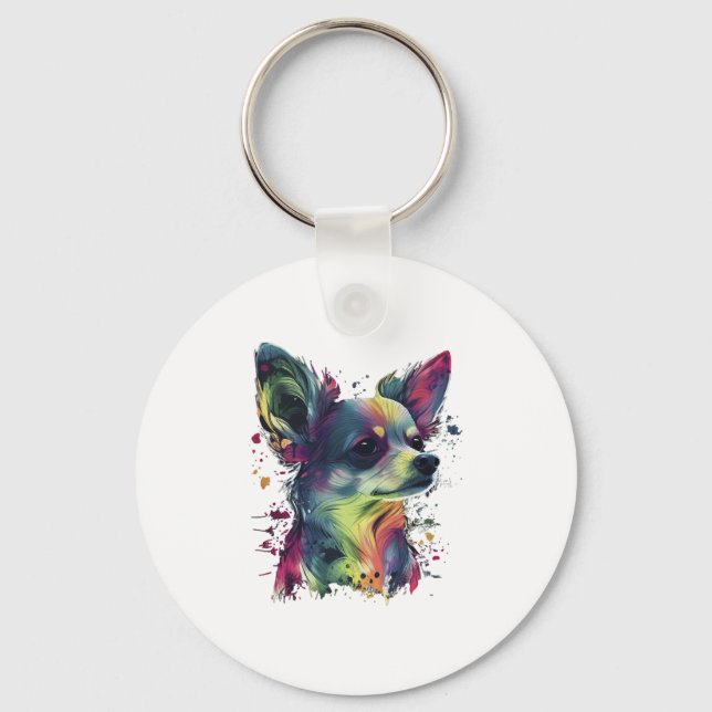 Chihuahua  Abstract Painting  Colour  Cute Dog  Key Ring (Front)
