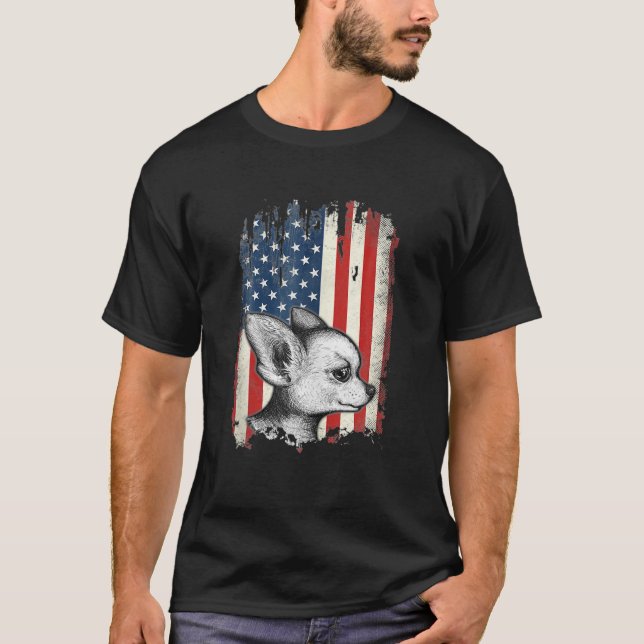 Chihuahua American Flag Patriotic 4Th Of July USA T-Shirt (Front)