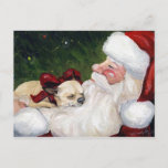 &quot;Chihuahua and Santa&quot; Dog Art Christmas Postcard