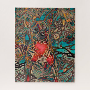 Chihuahua Art Teal Brown Dog Portrait Jigsaw Puzzle