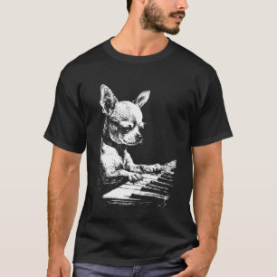 Chihuahua Artwork Funny Dog Playing Piano Pianist T-Shirt