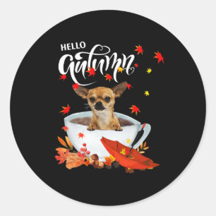 Chihuahua Autumn Dog And Coffee Fall Thanksgiving Classic Round Sticker