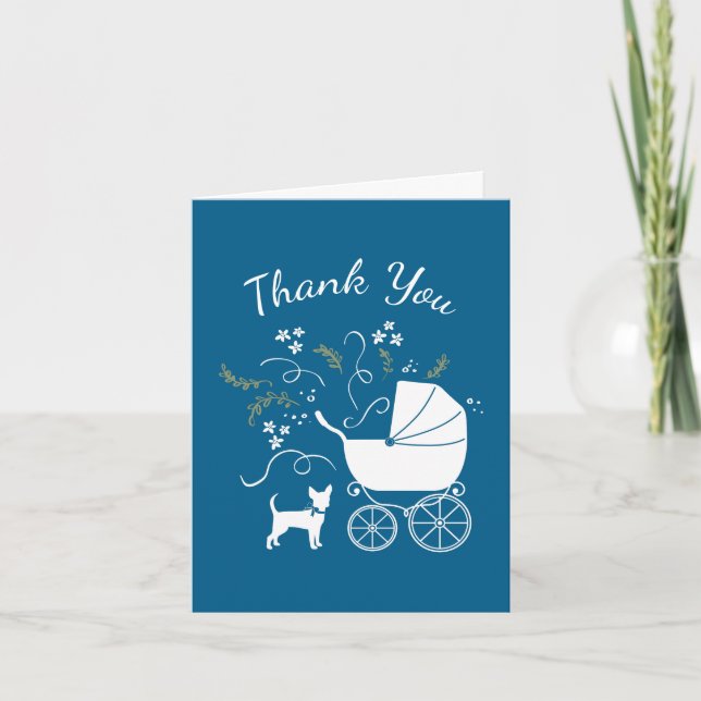 Chihuahua Baby Shower Blue Boy Dog Thank You Card (Front)