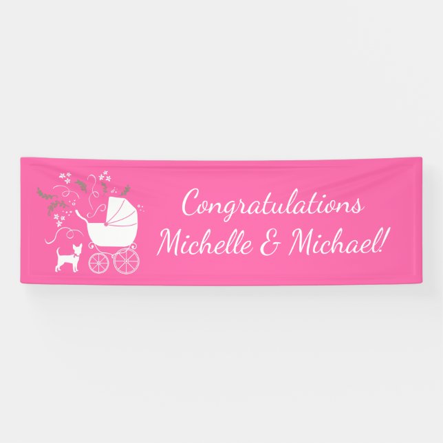 Chihuahua Baby Shower Pink Girl Dog Banner (Horizontal)
