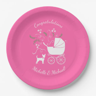 Chihuahua Baby Shower Puppy Dog Pink Girl Paper Plate