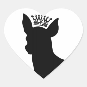 Chihuahua Basic Black Crown Silhouette Heart Sticker