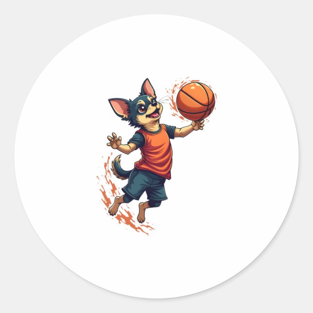 Chihuahua  Basketball  Player  Sport  Dunk  Classic Round Sticker (Front)