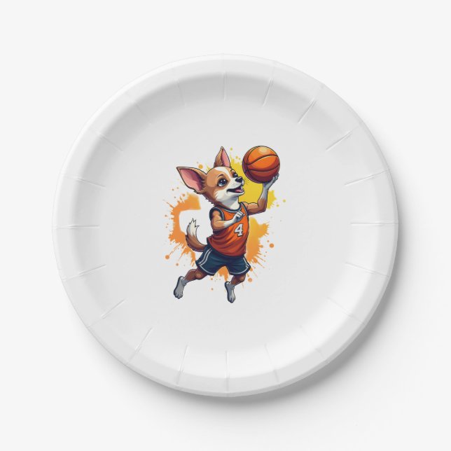 Chihuahua  Basketball  Player  Sport  Dunk  Copy Paper Plate (Front)