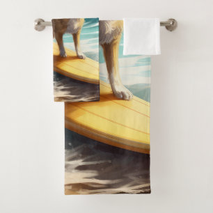 Chihuahua Beach Surfing Painting  Bath Towel Set
