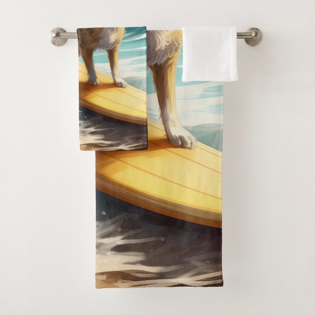 Chihuahua Beach Surfing Painting  Bath Towel Set (Insitu)
