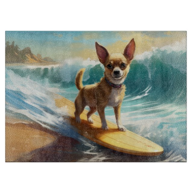 Chihuahua Beach Surfing Painting  Cutting Board (Front)