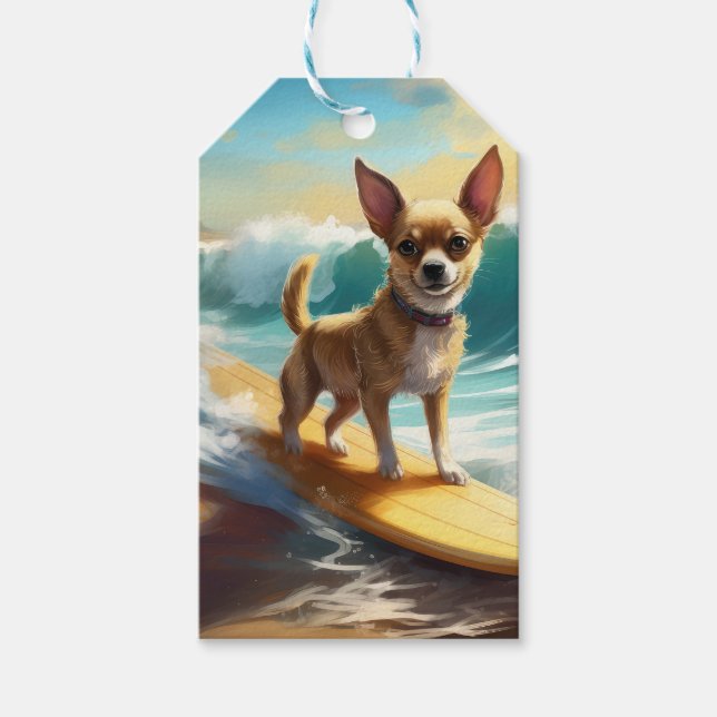 Chihuahua Beach Surfing Painting  Gift Tags (Front)