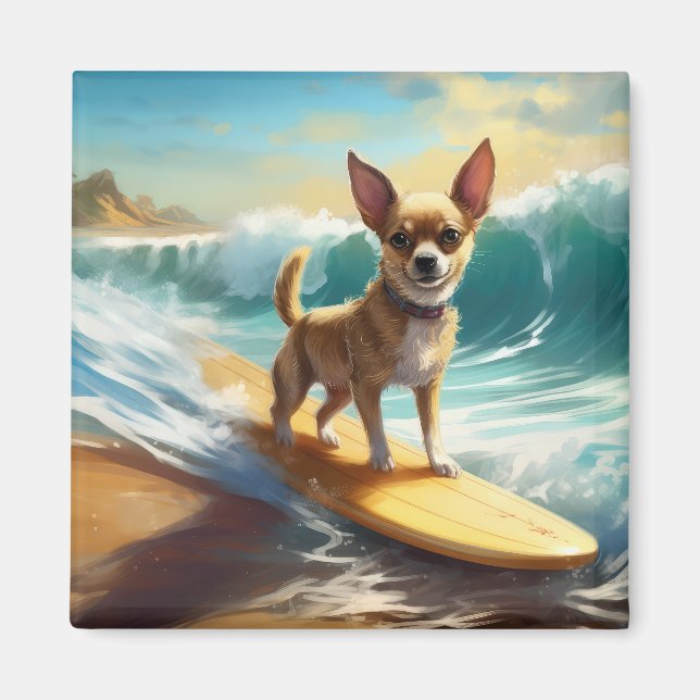 Chihuahua Beach Surfing Painting  Magnet (Front)
