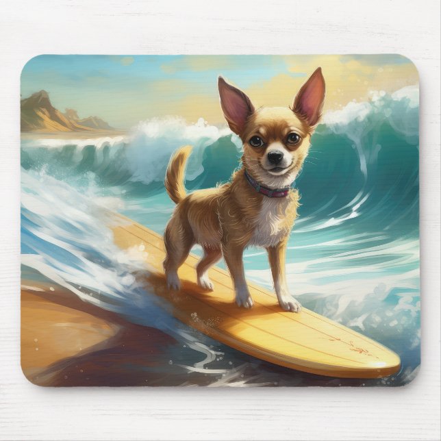 Chihuahua Beach Surfing Painting  Mouse Mat (Front)