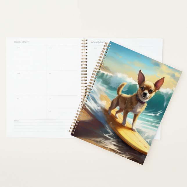 Chihuahua Beach Surfing Painting  Planner (Display)