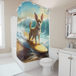 Chihuahua Beach Surfing Painting  Shower Curtain