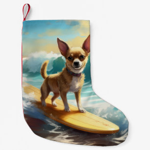 Chihuahua Beach Surfing Painting  Small Christmas Stocking