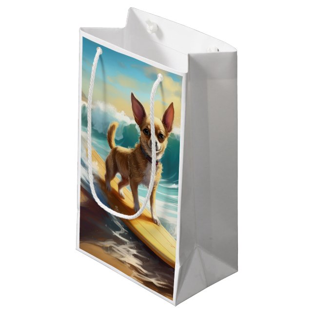 Chihuahua Beach Surfing Painting  Small Gift Bag (Front Angled)
