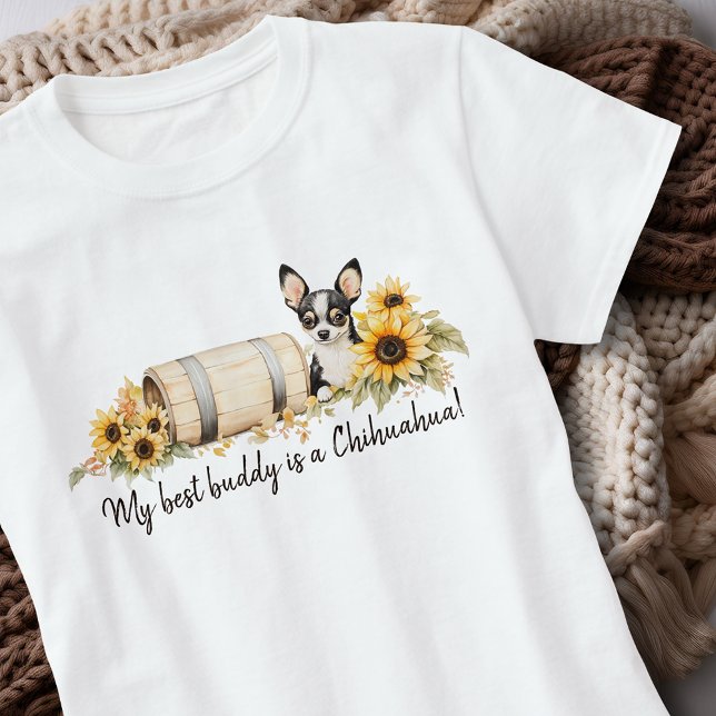 Chihuahua Best Buddy Sunflower Watercolor Floral T-Shirt (Chihuahua Best Buddy Sunflower Watercolor Floral T-Shirt. Personalize gifts for friends and family.)