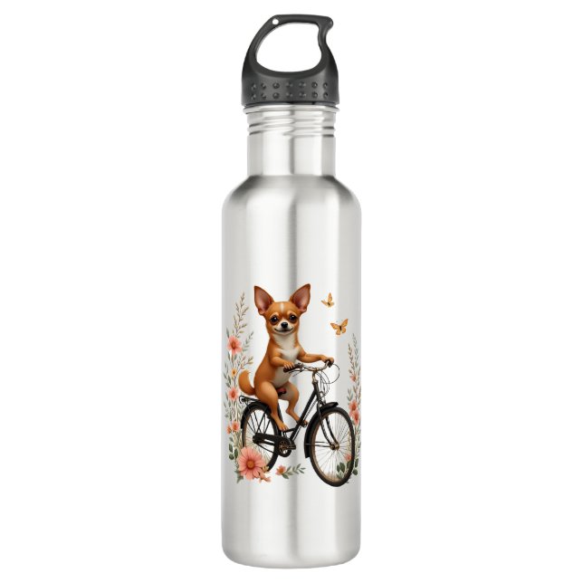 Chihuahua  Bike  Bicycle  Dog  Cycling  710 Ml Water Bottle (Front)