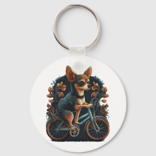 Chihuahua Bike Bicycle Dog Cycling Key Ring
