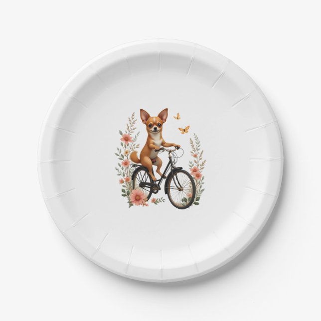 Chihuahua  Bike  Bicycle  Dog  Cycling  Paper Plate (Front)