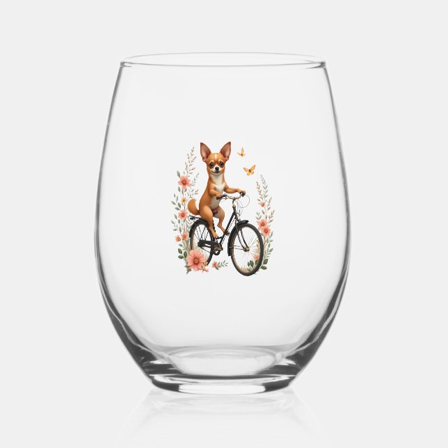 Chihuahua  Bike  Bicycle  Dog  Cycling  Stemless Wine Glass (Front)