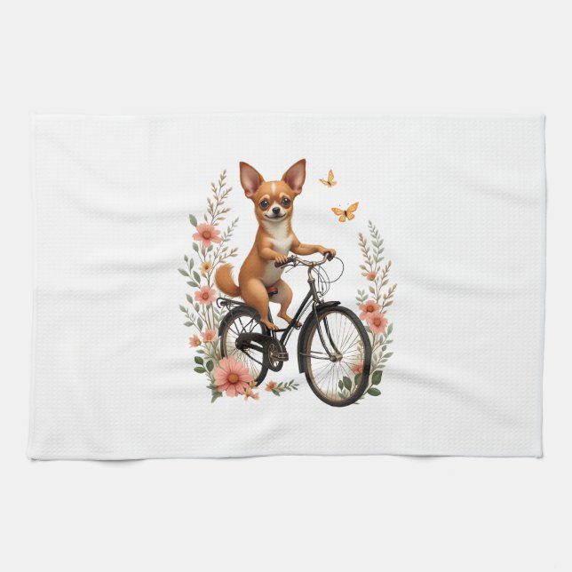 Chihuahua  Bike  Bicycle  Dog  Cycling  Tea Towel (Horizontal)